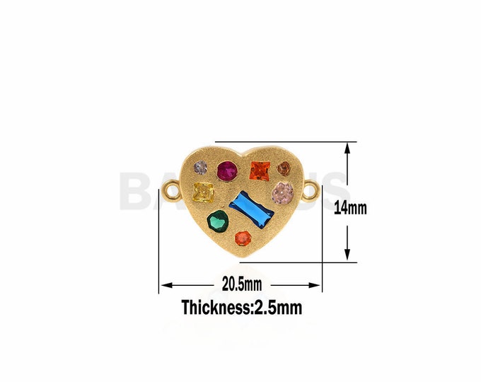 Micro Pave Heart Connector Charm, cz rainbow heart,colorful heart charms 20.5x14x2.5mm 1pcs