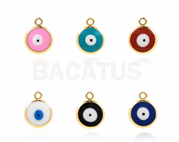 1PCS Eye Charm 18K Gold Plated Enamel Charm Round Pendant Eye Jewelry Blue Oil Drop Jewelry Suitable for  Necklace, Jewelry 13x10x3.3mm