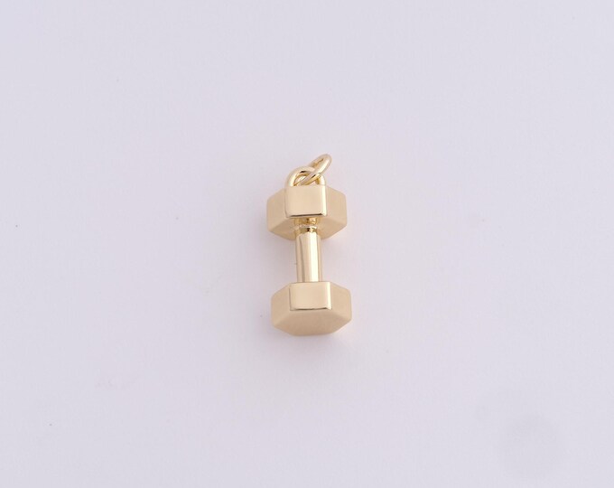 Gold Barbell Charms,18K Gold Filled Sports Jewelry,Fitness Pendant for DIY Jewelry Making,18.8x7.6x6.6mm