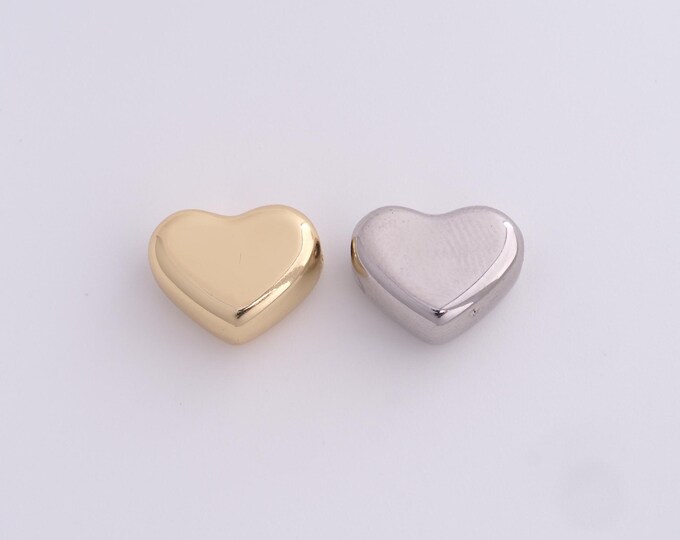18K Gold Filled Heart Spacer Beads,Puffed Heart Spacer Beads,Gold Heart Beads for DIY Jewelry Making Supplies,11.7x14.5x6.5mm