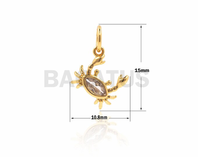 1PCS CZ Crab Pendant, Crab Jewelry, Crab Necklace, Crab Charm, Necklace Pendant, DIY Jewelry Supply 15x10.8x2mm