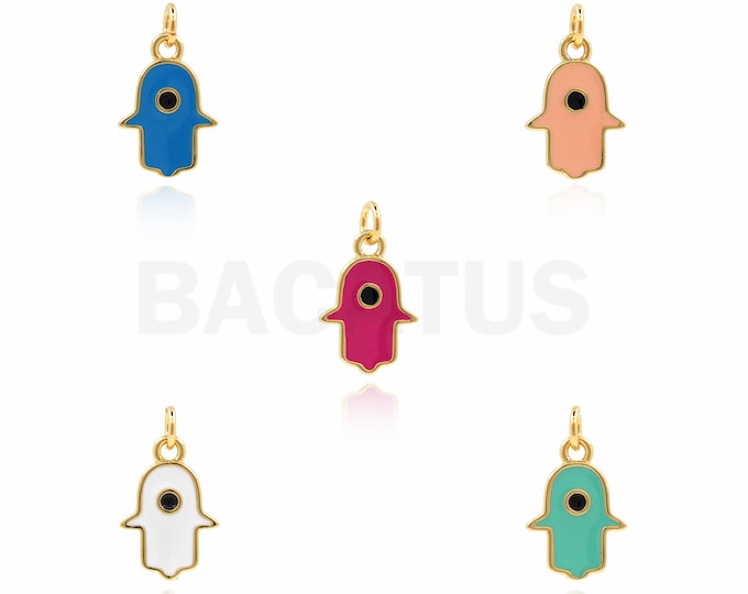 1PCS Enamel Charm Hamsa Palm Pendant Suitable for Bracelet Necklace Jewelry Products Eye Necklace 18K Gold Filling 15x9x1.5mm