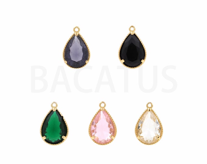 Water Drop Zirconia Pendant, 18K Gold Filled TearDrop Pendant, Micropavé CZ Gold Pendant, Earring Making Pendant, Round Pendant 12x18x4mm