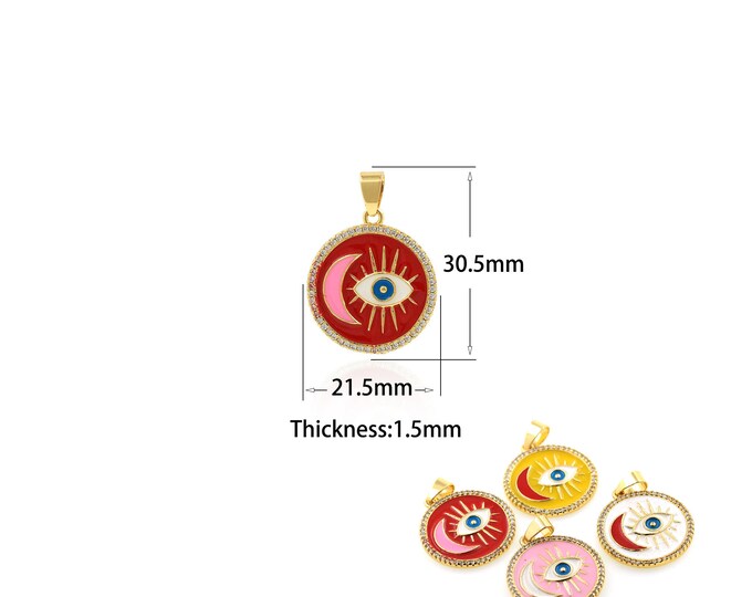 1PCS Enamel Celestial Pendant, Crescent Moon, Exquisite Pendant, Necklace, Bracelet, Discovery, Devil’s Eye, Cubic Zirconia 21.5x30.5x1.5mm