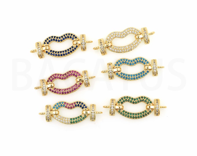 18K Gold Filled Lip Connector,Gold Dainty CZ Lip Connector,Lip Connector Bracelet Necklace for DIY Jewelry Making Supply