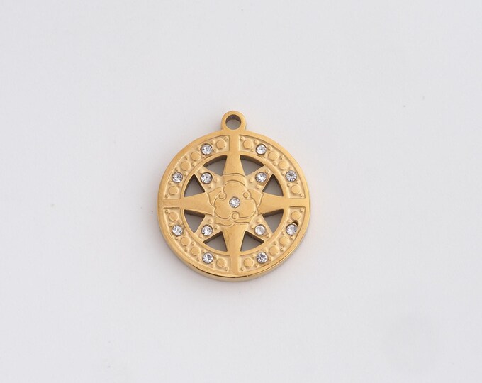 Stainless Steel Polaris Pendant,Round Charms,Hexagram Charm Hamsa Charms for DIY Jewelry Making Supply,18x16x2.3mm