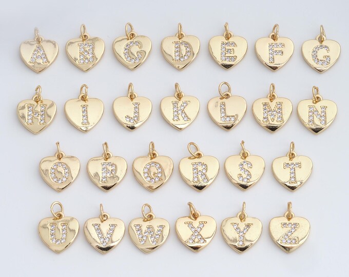 5 pcs Initial Pendant,18K Gold Filled Letter Necklace, Micropavé CZ Alphabet Pendant, DIY jewelry Making Accessories,16.4x12.3x2mm