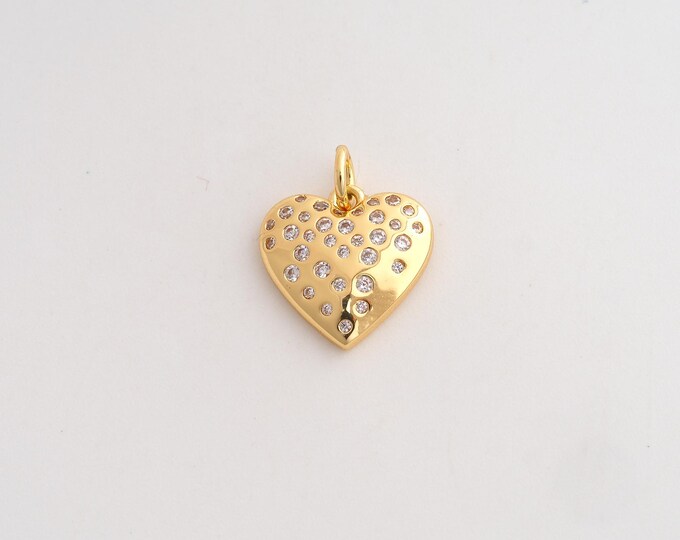 18K Gold Filled Heart Charm, Micropavé CZ Love Pendant,Heart Necklace Charm, DIY Jewelry Supplies, 16.3x13.3x3mm