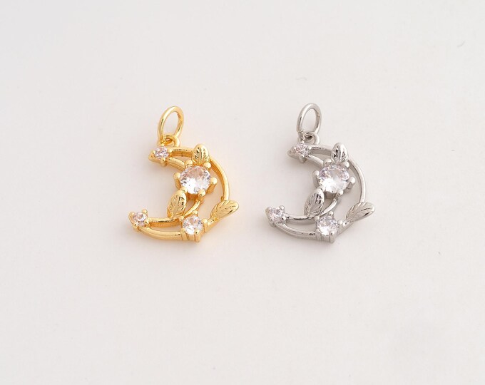18K Gold Filled Crescent Moon Charm, Micropavé CZ Celestial Pendant,Moon Necklace Charm, DIY Jewelry Supplies, 19x13x3.4mm