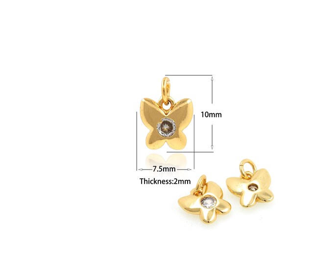 1PCS Small Gold Butterfly Necklace Minimalist Pendant Exquisite 18K Gold-Plated Zircon Butterfly Necklace Birthday Gift 7.5x10x2mm