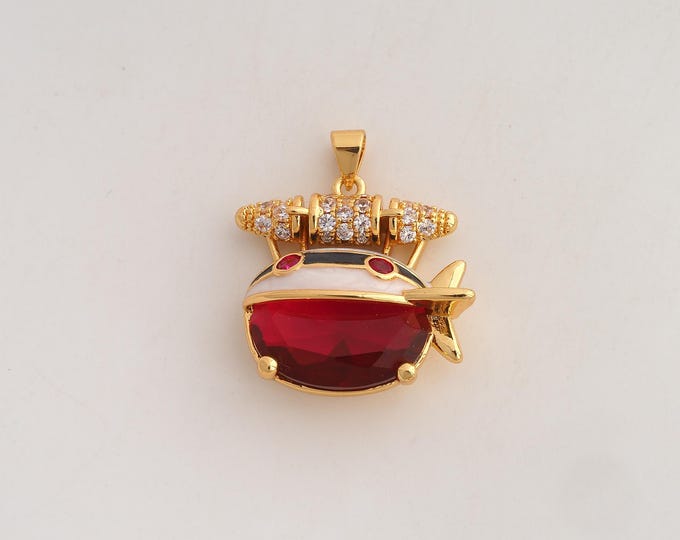 18K Gold Filled Airship Charm,Dainty Enamel Airship Pendant,CZ Airship Pendant ,DIY Jewelry Supplies,29x24.7x10.5mm