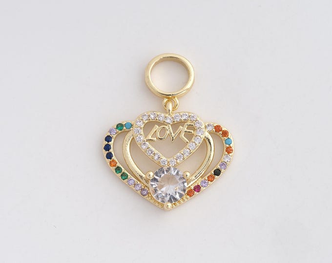 18K Gold Filled LOVE Pendant,Gold Heart Pendant,Heart Charm Bracelet Necklace for DIY Jewelry Making Supply,28.5x2x4.5mm