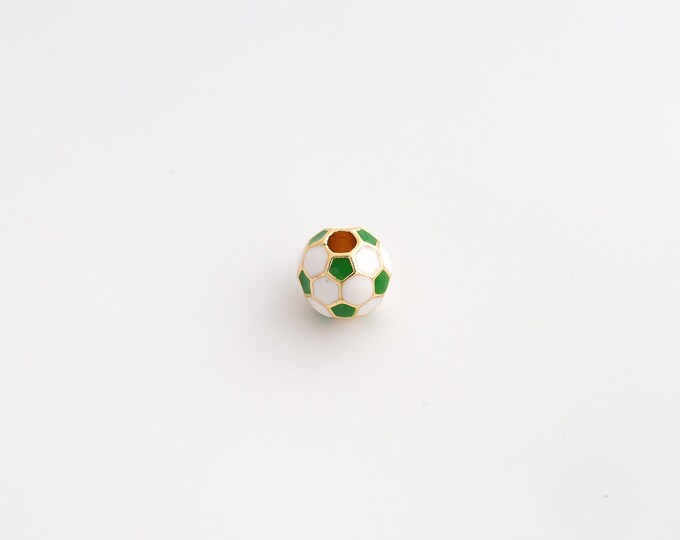 5 pcs Gold Enamel Football Beads, 18K Gold Filld Sports Beads,for Jewelry Making Supplies,8.2x7.6mm Hole 3mm
