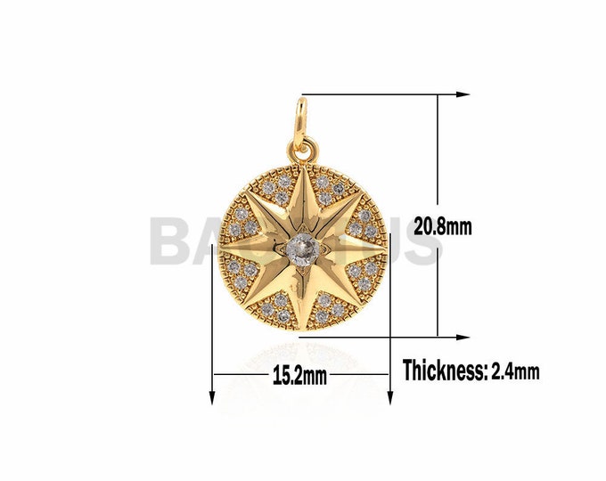 1pcs Brass star pendant, CZ gold-plated nickel-free, cubic zirconia bracelet necklace making supplies 20.8x15.2x2.4mm