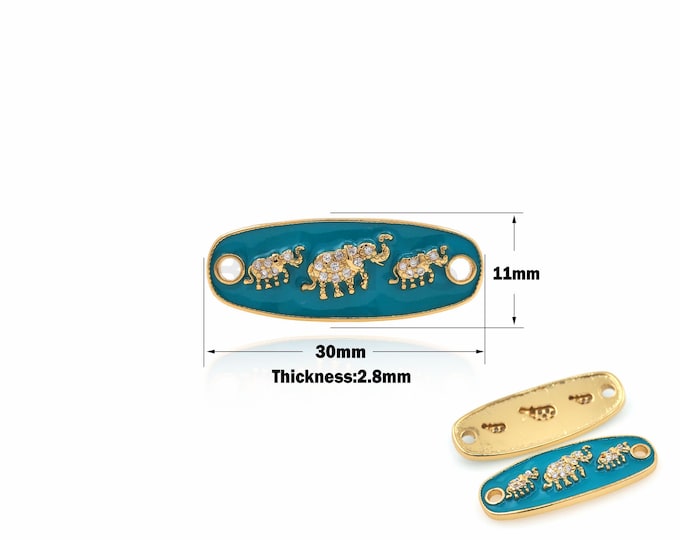 1PCS Oval Elephant Connector Hot Selling Lovely Rhinestone Elephant Connector Pendant Discovery, Bracelet Necklace Enamel Charm 11x30x2.8mm