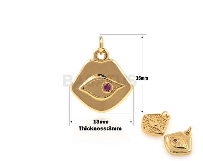 1PCS Lip Necklace, Pendant with Five Senses, Demon Eye Pendant, Greek Charm, DIY Jewelry Making, 18K Gold Filling 16x13x3mm