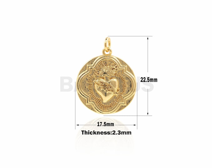 Shiny Gold Heart,Drop Coin Necklace,Gold Plated Findings,gold medallion 22.5*17.5*2.3 mm 1PCS