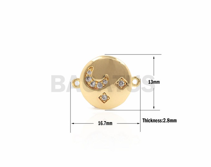 1PCS Micro-Pave Crescent Moon Pendant, Crescent Connector, Moon Connector, Star Connector, Suitable For Jewelry Making 13x16.7x2.8mm