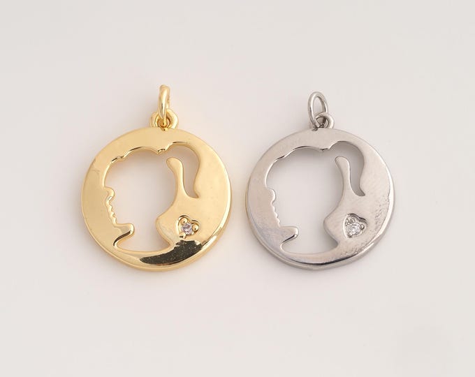 18K Gold Filled Girl Charm,Dainty Round Pendant,CZ Girl Pendant ,DIY Jewelry Supplies,26.8x20.6x2.3mm