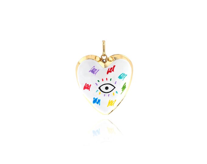 18K Gold Filled Eye Pendant,Dainty Heart Charms,Heart Charm Bracelet Necklace for DIY Jewelry Making Supply,59x45.2x14.8mm