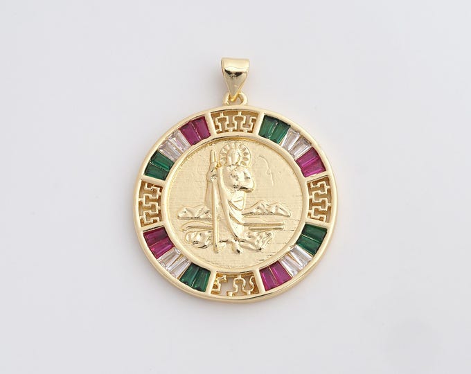 18K Gold Filled Saint Jude Pendant,Gold Dainty St.Juda Charms,Religion Charm Bracelet Necklace for DIY Jewelry Making Supply,37.7x30.2x2mm