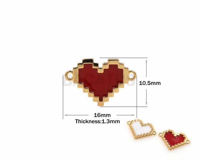 1PCS 18K  Gold Love Heart Enamel Necklace Suitable For Bracelet Jewelry Making Supplies, Heart-Shaped Enamel Connector 10.5x16x1.3 mm
