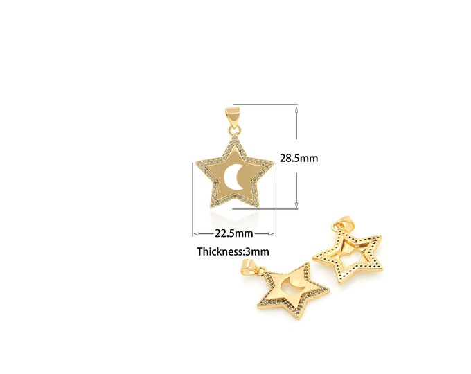 1PCS Five-Pointed Star Pendant Earring Pendant Necklace Pendant Bracelet Pendant Jewelry Supply Hollow Moon Heart Shape 22.5x28.5x3mm
