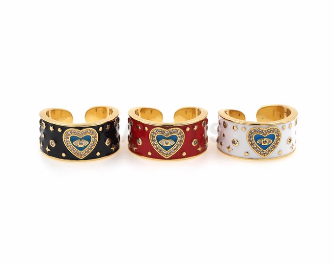18K Gold Filled Enamel Eye Ring,Eye Ring,Eye Charm, Adjustable Ring, Gold Open Ring, Micropavé CZ Wide Ring, Daily Ring