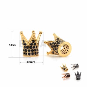 1PCS Crown beads，CZ crown black zirconium micro-dense beads, cubic zirconia crown spacer beads 13x12mm