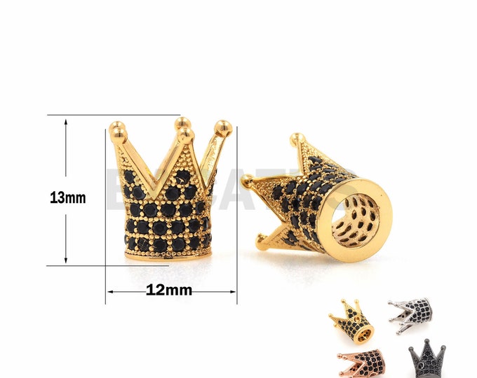 1PCS Crown beads，CZ crown black zirconium micro-dense beads, cubic zirconia crown spacer beads 13x12mm