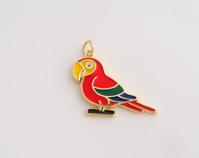 18K Gold Filled Parrot Charm,Dainty Enamel Flying Pendant,Animal Pendant ,DIY Jewelry Supplies,25.2x28.7x2.8mm