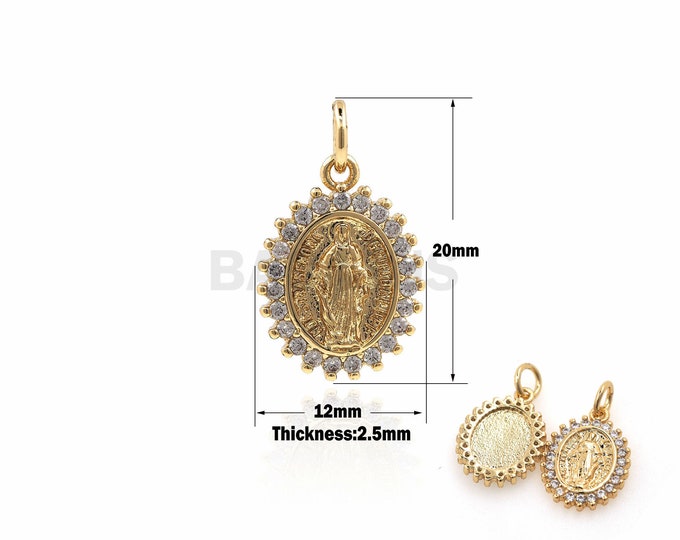 1PCS Religious Charm, Virgin Mary Pendant, Charm of the Virgin Mary Saint Guadalupe Micropaving Medal Micropaving Oval Madonna 20x12x2.5mm