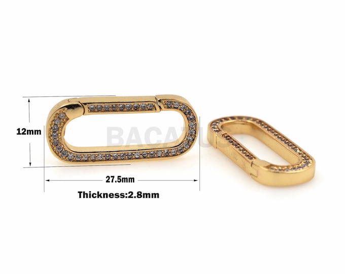 1pcs 18K Cubic Zirconia Gold Filled Oval Carabiner, Gold Oval Buckle, Screw Lock, Carabiner, Necklace Clasp, Bracelet Clasp 27.5x12x2.8mm