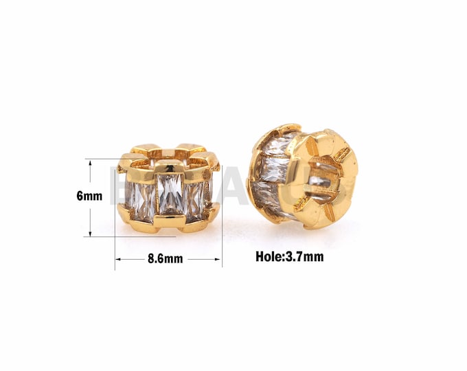 1PCS Gold Transparent CZ Tube Beads, Metal Tube Beads, Necklace Beads, Bracelet Beads, Suitable For Jewelry Making 8.6×6mm Hole 3.7mm