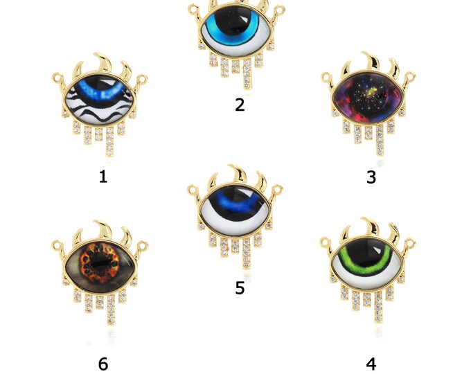 18K Gold Filled Devil Eye Pendant,Gold Dainty Eye Charms,Simple pendant Bracelet Necklace for DIY Jewelry Making Supply