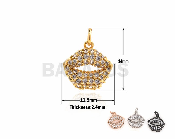 1PCS  Micro Pave Kiss Pendant, Lip Necklace, Kiss Charm,Lover Necklace, A Gift For Her, Suitable For Jewelry Making 14×11.5×2.4mm