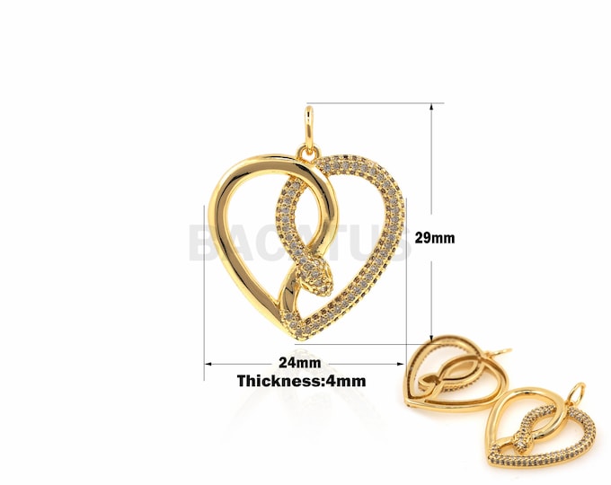 1PCS Little Snake Charm Animal Jewelry Suitable for Bracelets, Necklaces, Jewelry Products Cubic Zirconia 18k Heart-shaped jewelry 29x24x4mm