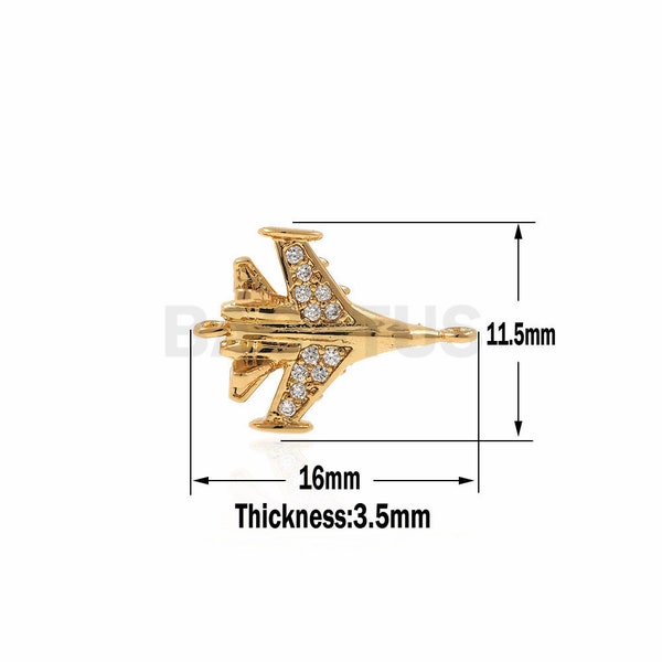 Gold Fighter connector,Small Plane Charm Connector,Pave CZ  metal airplane 16x11.5x3.5mm 1pcs