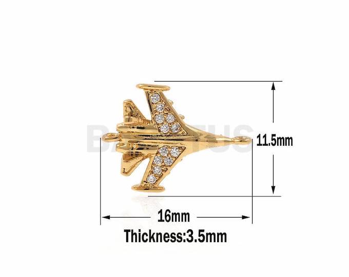 Gold Fighter connector,Small Plane Charm Connector,Pave CZ  metal airplane 16x11.5x3.5mm 1pcs