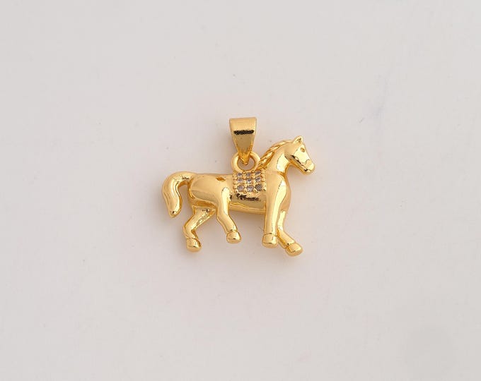 18K Gold Filled Horse Charm,Dainty Animal Pendant,CZ Horse Pendant ,DIY Jewelry Supplies,18.7x19x4.3mm