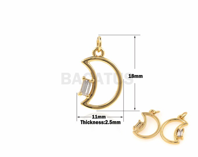 1PCS Meniscus Jewelry Necklace Suitable for Bracelet Necklace Jewelry Making Supplies Accessories Moon Charm 18K Cubic Zirconia 18x11x2.5mm