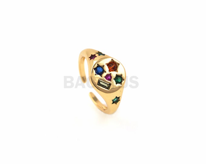 1PCS Round Micro-Inlaid Colorful Zircon Ring, Adjustable Opening Ring, CZ Ring, Ladies Jewelry