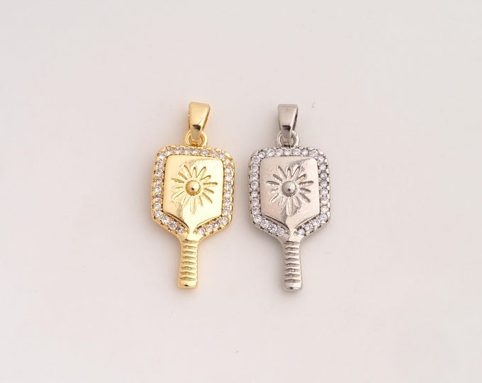 18K Gold Filled Racket Charm,Dainty Sports Pendant,CZ Racket Pendant ,DIY Jewelry Supplies,26.8x11x2.6mm