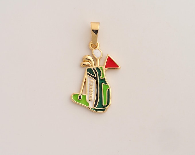 18K Gold Filled Golf Club Bag Charm,Dainty Golf Bag Pendant,Enamel Bag Pendant ,DIY Jewelry Supplies,35x16.3x1.7mm