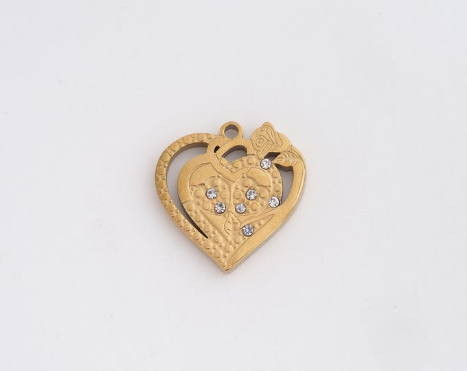 Stainless Steel Heart Pendant,Flower Charms,Heart Rose Charm Bracelet Necklace for DIY Jewelry Making Supply,17.8x17.5x2.3mm