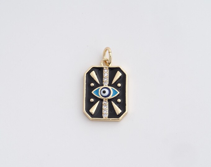 Square Necklace, 18K Gold Filled Square Enamel Pendant,Eye Necklace, Micro-Pavé CZ Eye Necklace, Eye Charm,Eye Charm 21x12x2.5mm