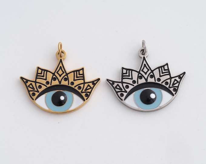 Stainless Steel Evil Eye Pendant,Devil Eye Charms,Enamel Eye Charm Bracelet Necklace for DIY Jewelry Making Supply,20x21x1.8mm