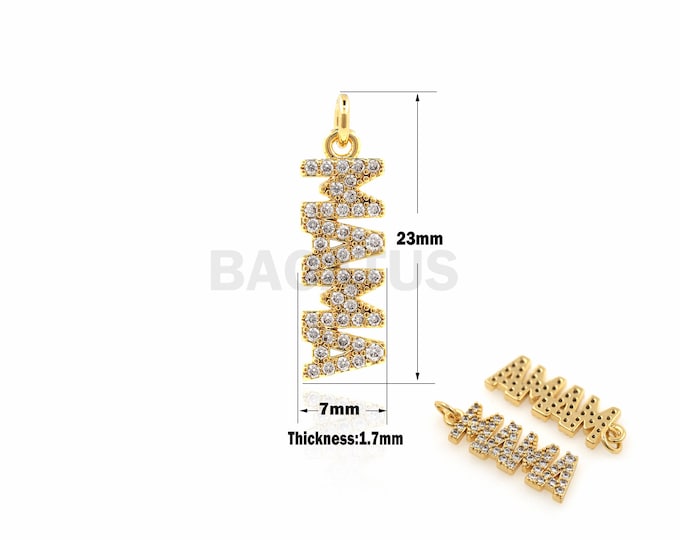 1PCS  Word Pendant MAMA Jewelry Letter Pendant Suitable for Bracelet Necklace Jewelry Making Supplies Cubic Zirconia 18K 23x7x1.7mm