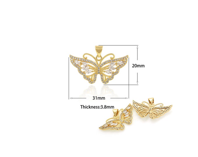 1PCS 18K Gold Filled Delicate Butterfly Pendant Necklace Shiny Zircon Butterfly Insect Pendant Summer Necklace A Gift For Her CZ Charm