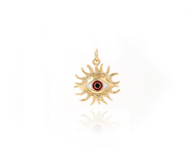 Sun Eye Pendant,18K Gold Filled Enamel Charm,Flower Eye Necklace, DIY Jewelry Supplies, 21.3x17.5x3mm
